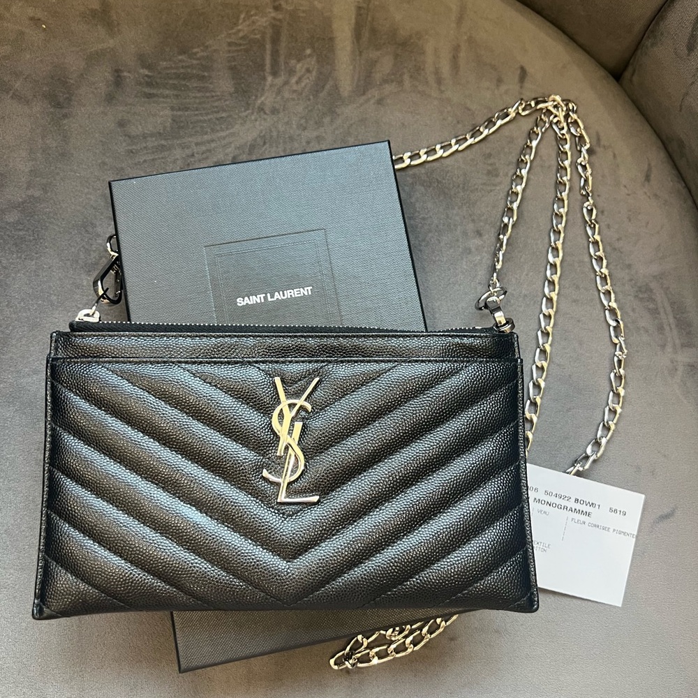 YSL monogram black wallet on chain